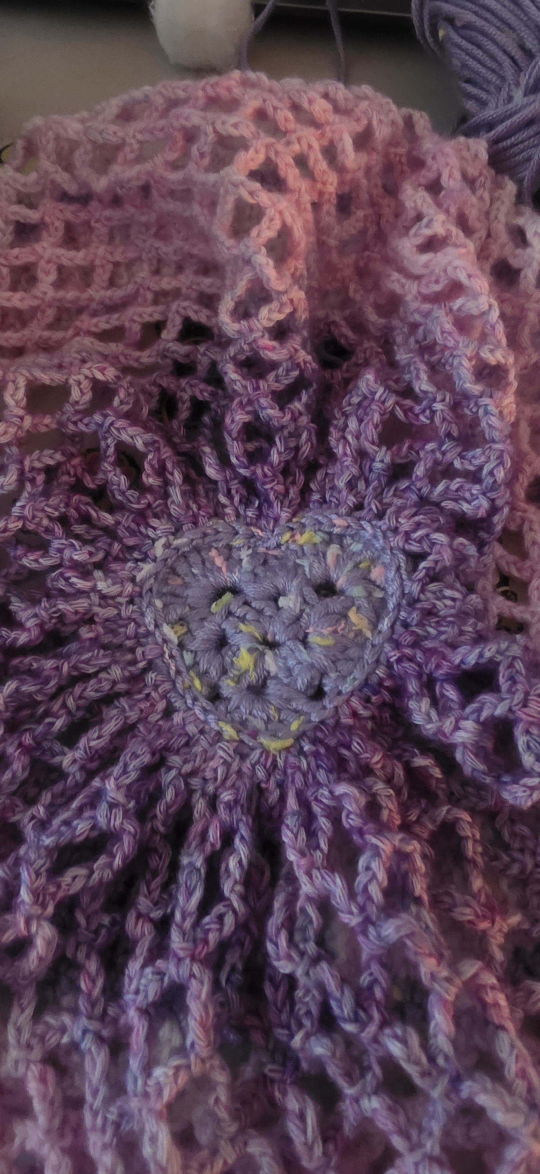 Netted slouch heart closure, custom designed by Stitched Delights