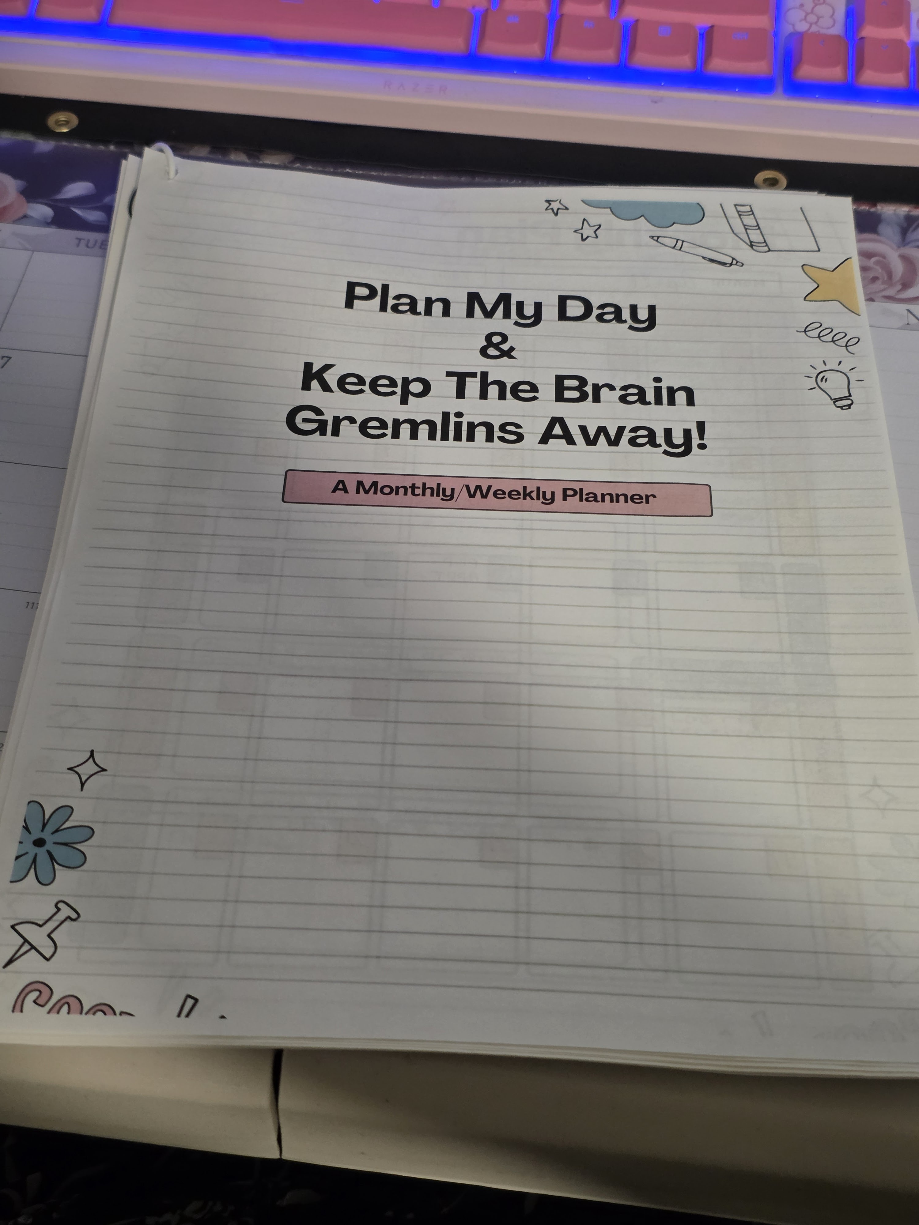 photo of a homemade, printed monthly & weekly planner